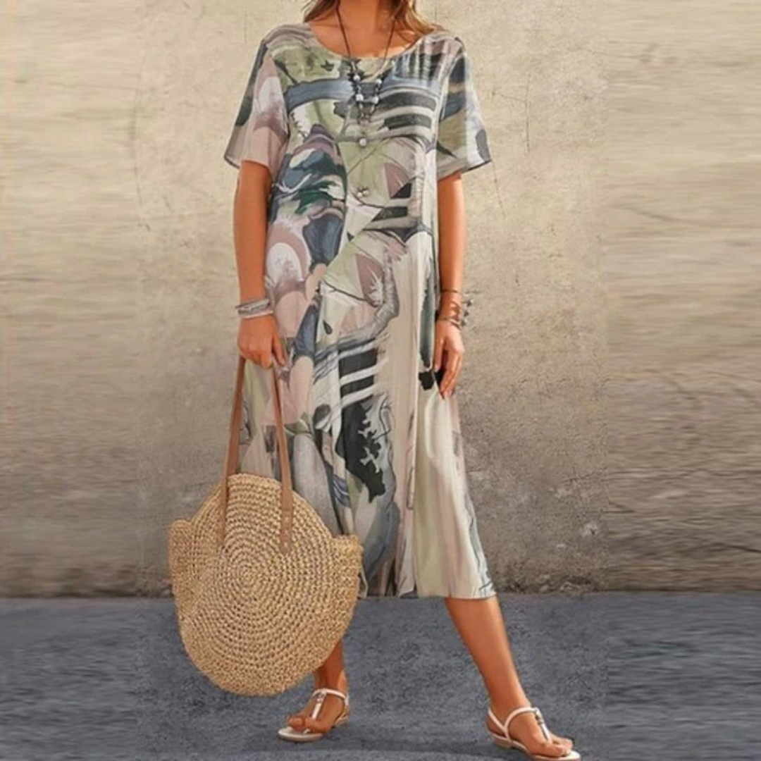 Femmes Robe D'été À Col Rond | Midi