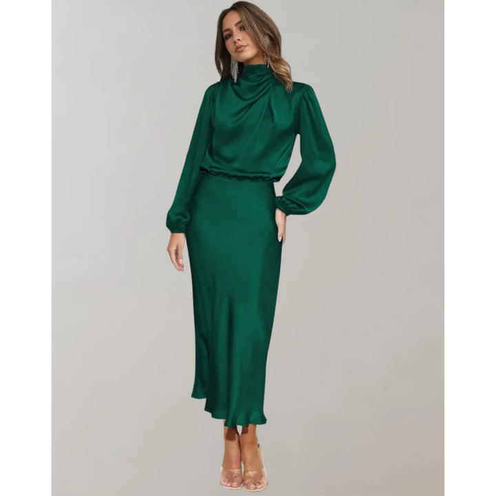 Femmes Robe À Manches Longues À Col Montant | Midi