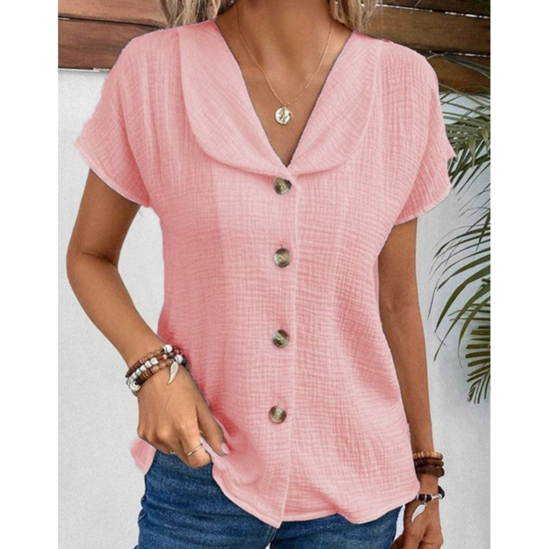 Élégant Boutonné Haut Femme | Manches Courtes