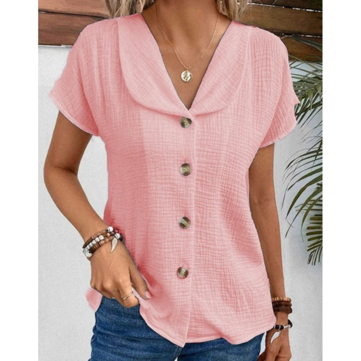 Élégant Boutonné Haut Femme | Manches Courtes