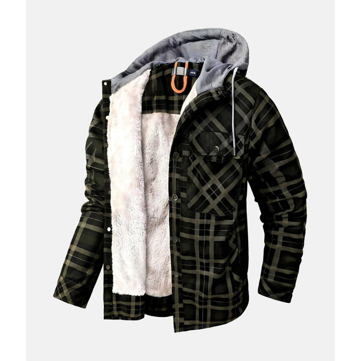 Hommes Manches Longues Capuche Bouton Veste | Carreaux