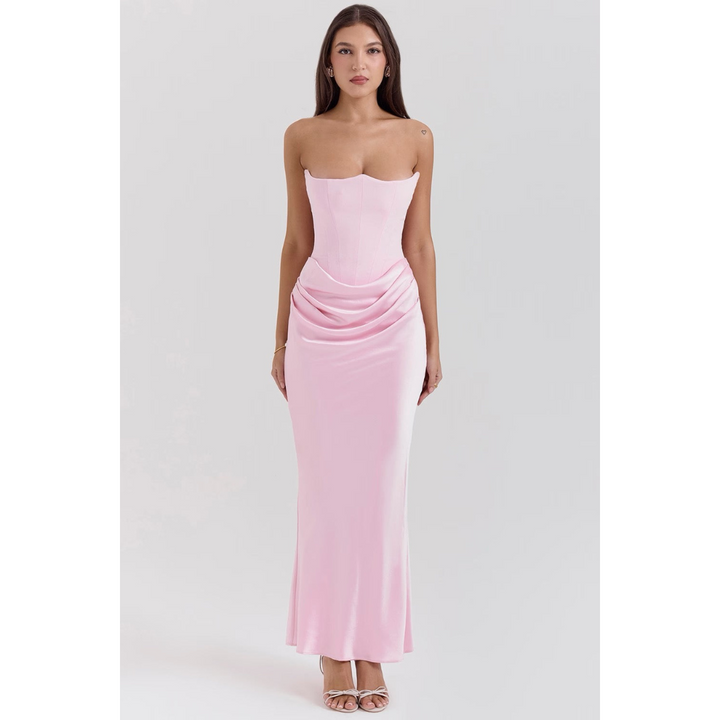 Robe D'invité De Mariage Sans Bretelles À Taille Drapée | Maxi