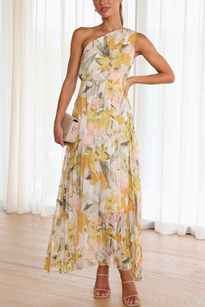 Queenie | Damen gedrucktes Dekolleté-Kleid | Gelb Weiß