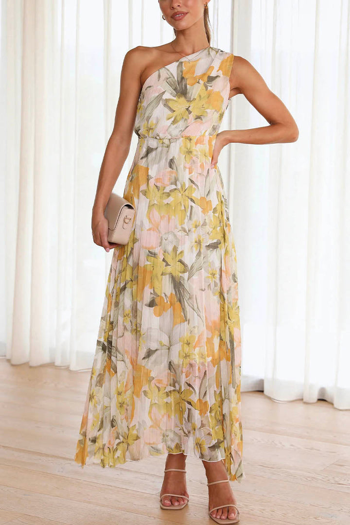 Queenie | Damen gedrucktes Dekolleté-Kleid | Gelb Weiß
