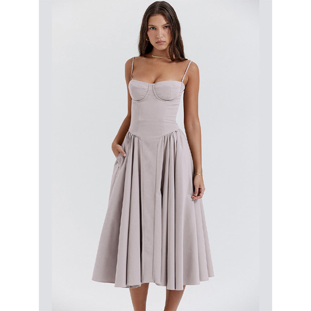 Robe D'invité De Mariage D'été Plissée À Bretelles Spaghetti | Maxi