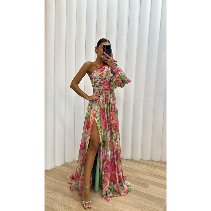 Robe D'invité De Mariage Asymétrique À Imprimé Floral | Maxi