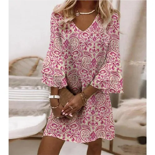 Vestito Estivo Stampato a Maniche Lunghe per Donna | Mini