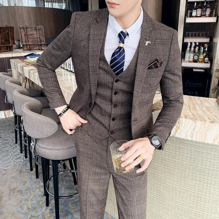 Costume D'invité De Mariage Trois Pièces À Carreaux Pour Hommes | Coupe Ajustée