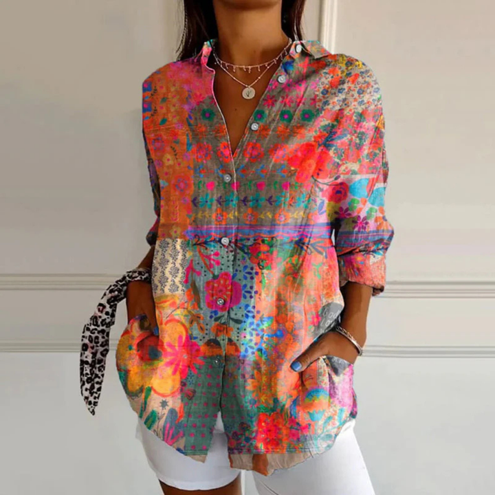 Chemise Boutonnée À Imprimé Floral Boho Pour Femmes | Manches Longues