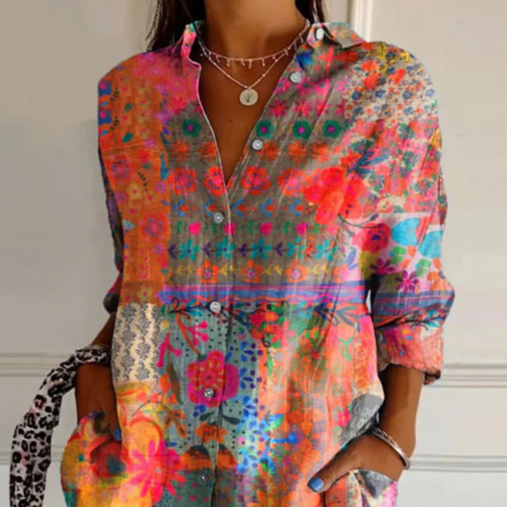 Chemise Boutonnée À Imprimé Floral Boho Pour Femmes | Manches Longues