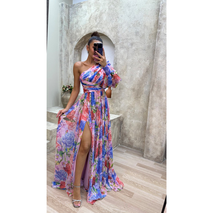 Robe D'invité De Mariage Asymétrique À Imprimé Floral | Maxi