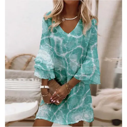 Vestito Estivo Stampato a Maniche Lunghe per Donna | Mini