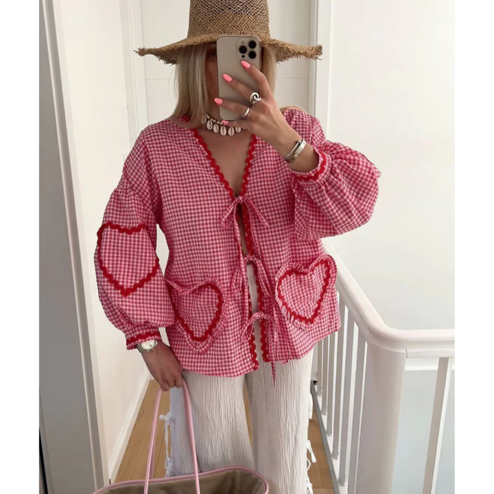 Chemise Pour Femme Avec Fermeture À Nœud | Poches En Forme De Cœur