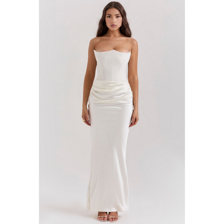 Robe D'invité De Mariage Sans Bretelles À Taille Drapée | Maxi