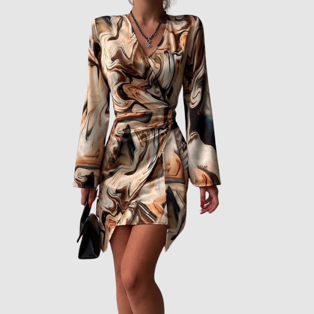 Brigitte | Femme Robe portefeuille à l'imprimé marbré abstrait