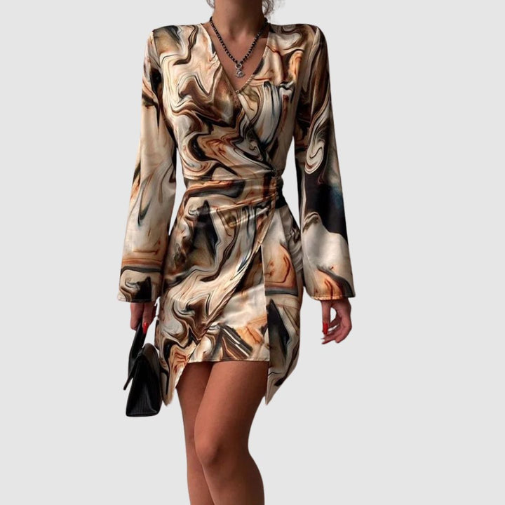 Brigitte | Femme Robe portefeuille à l'imprimé marbré abstrait
