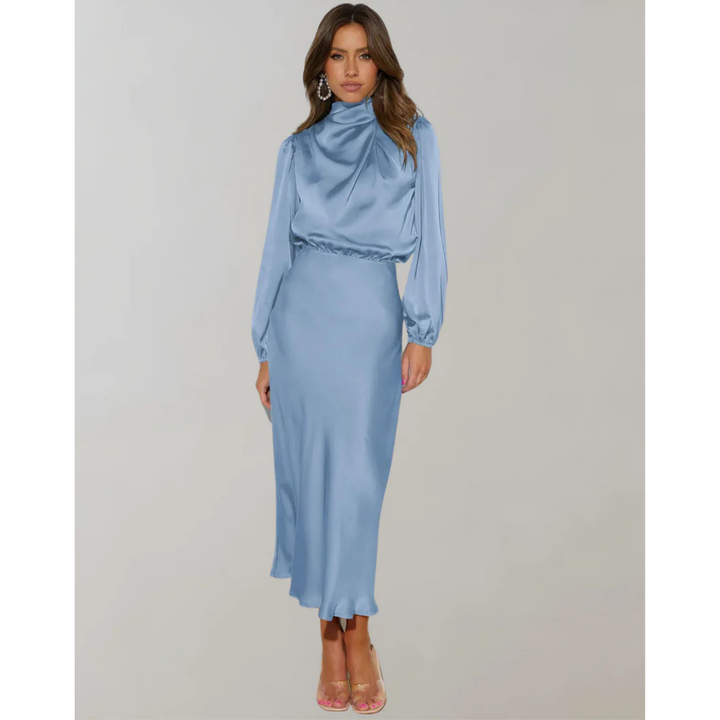 Femmes Robe À Manches Longues À Col Montant | Midi