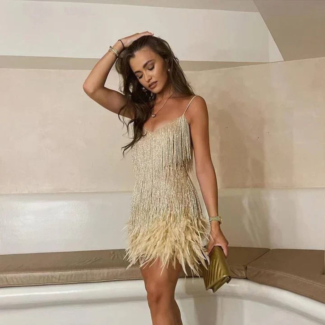 Robe D'invité De Mariage À Franges Et Sequins | Mini