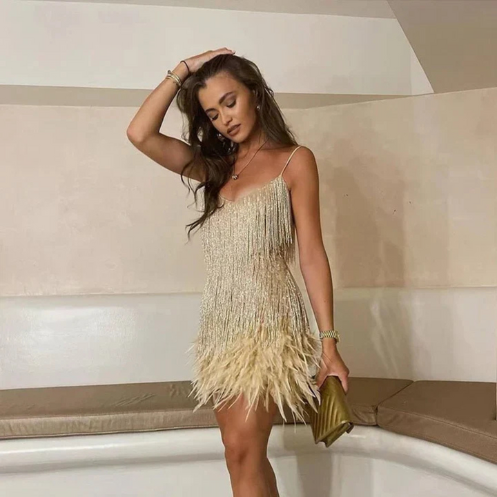 Robe D'invité De Mariage À Franges Et Sequins | Mini