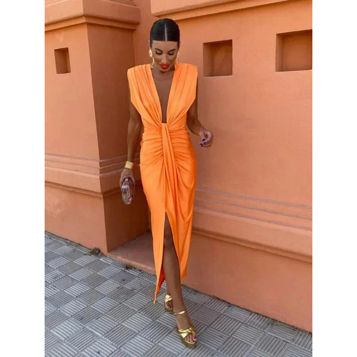 Robe D'invité De Mariage Froncée Sans Manches Pour Femmes | Midi