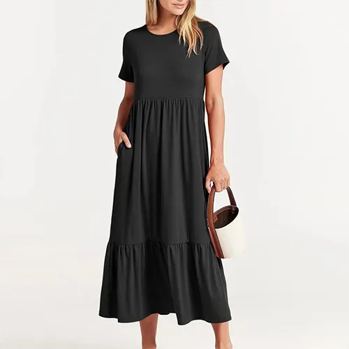 Robe D'été A Line À Manches Courtes | Midi