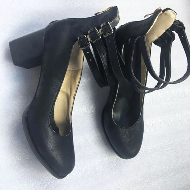 Chaussures À Talon Bloc Vintage Marron Pour Femmes | Double Sangle