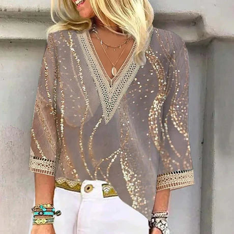 Haut Imprimé À Col En V Style Bohème Pour Femme | Chic