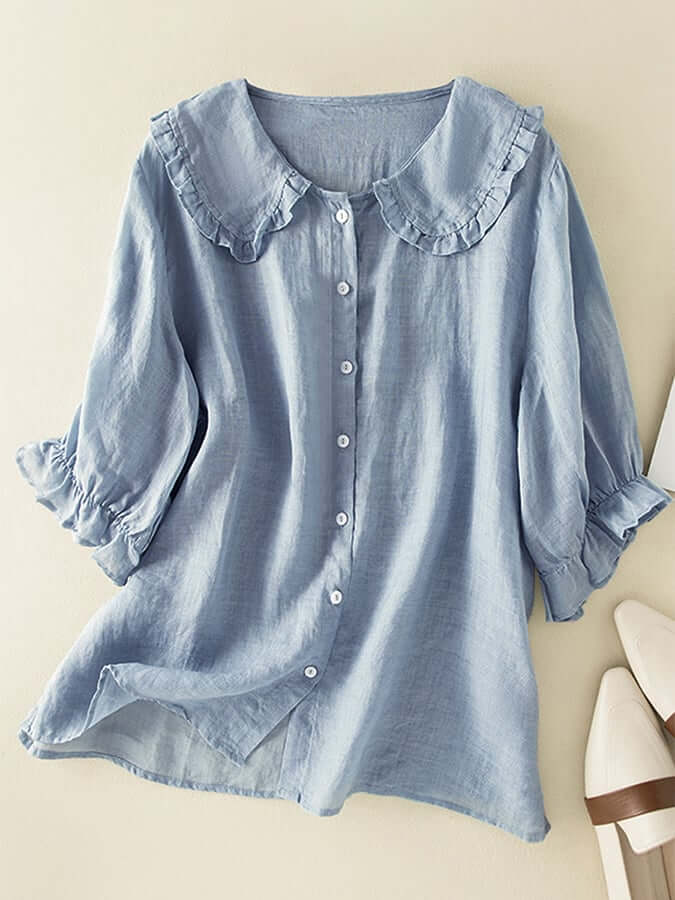 Chic Summer Shirt with Loose Ruffles for Women | Mid-length sleeves