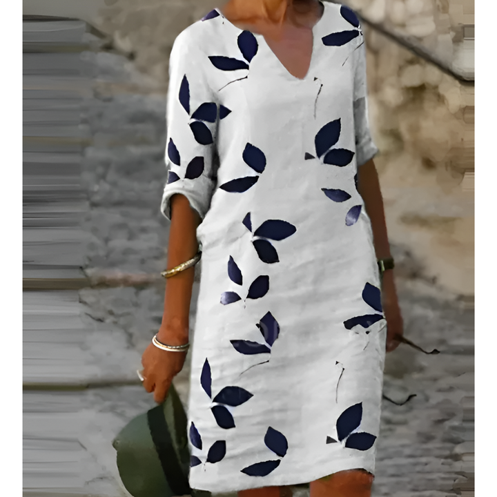 Robe D'été à Manches 3/4 Imprimée Feuilles | Mini