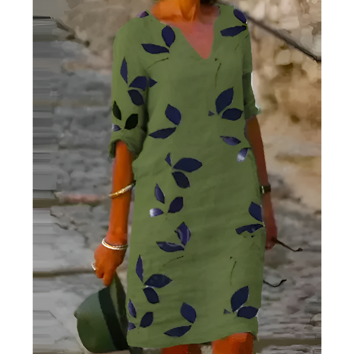 Robe D'été à Manches 3/4 Imprimée Feuilles | Mini