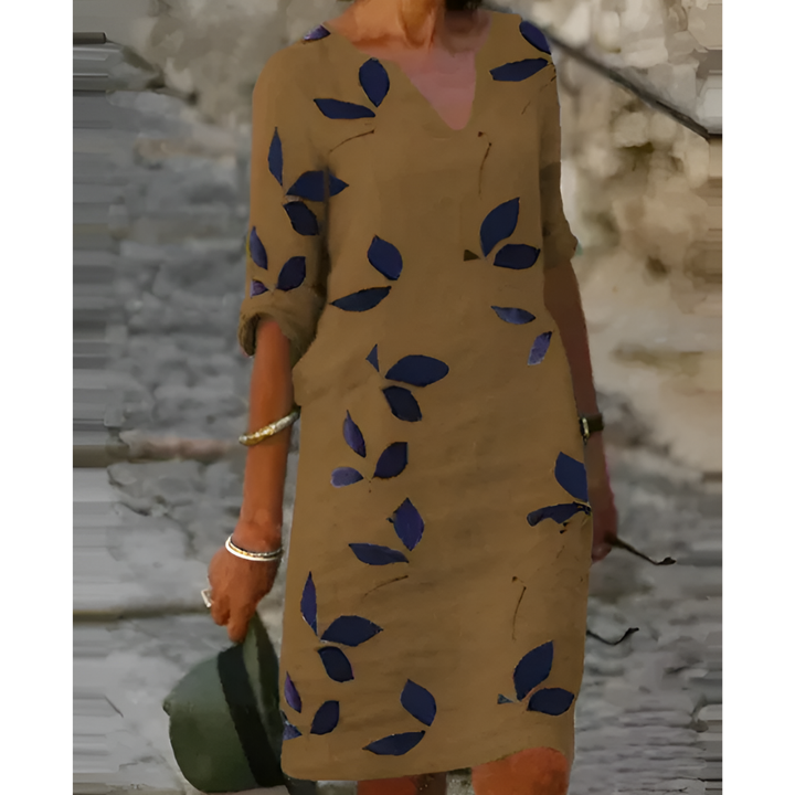 Robe D'été à Manches 3/4 Imprimée Feuilles | Mini