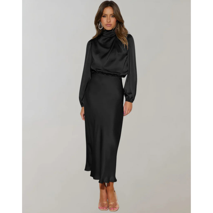 Femmes Robe À Manches Longues À Col Montant | Midi