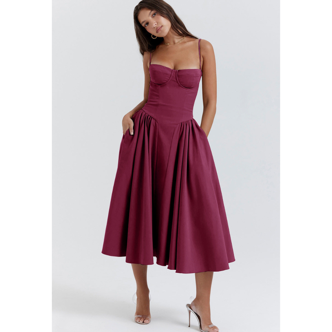 Robe D'invité De Mariage D'été Plissée À Bretelles Spaghetti | Maxi