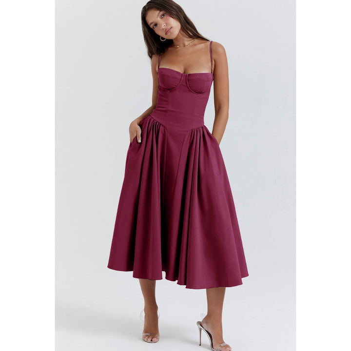 Robe D'invité De Mariage D'été Plissée À Bretelles Spaghetti | Maxi