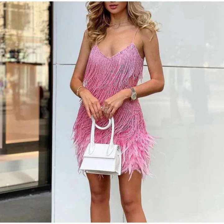 Robe D'invité De Mariage À Franges Et Sequins | Mini