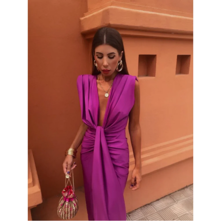 Robe D'invité De Mariage Froncée Sans Manches Pour Femmes | Midi