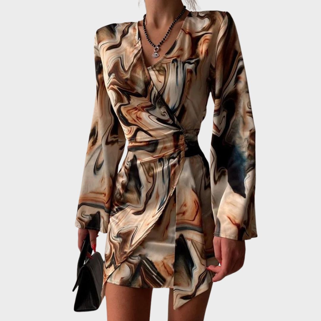 Brigitte | Femme Robe portefeuille à l'imprimé marbré abstrait