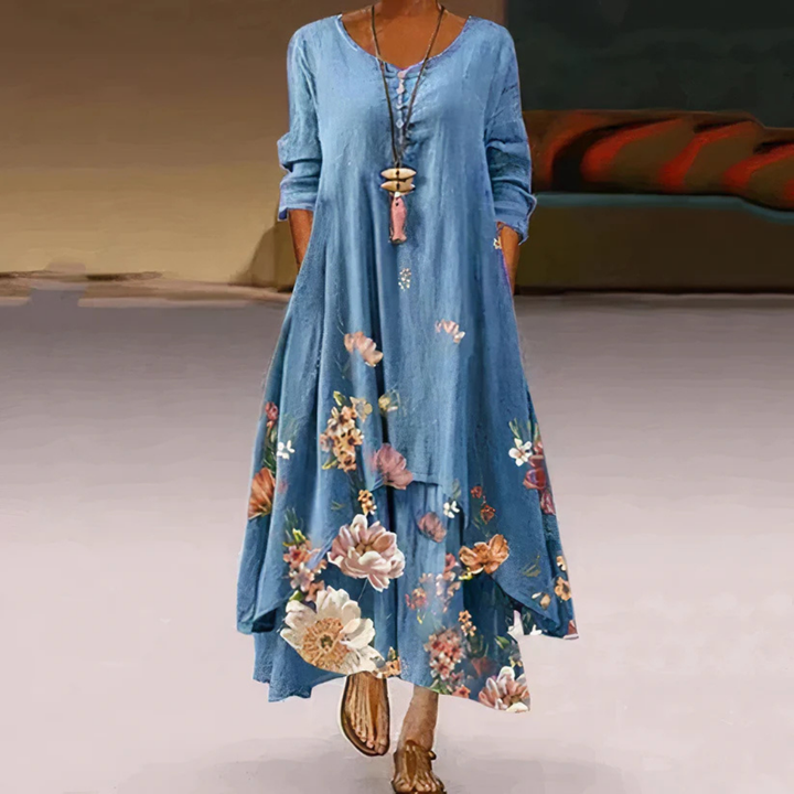 Femmes Robe Manches Longues À Motif Floral | Maxi