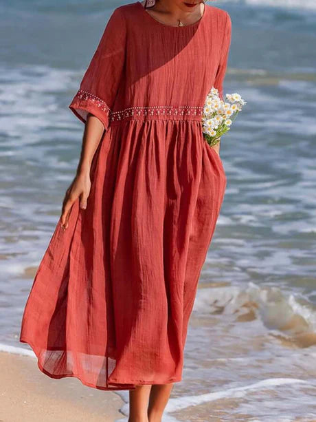 Robe D'été Élégante Et Évasée À Smocks Pour Femmes | Midi