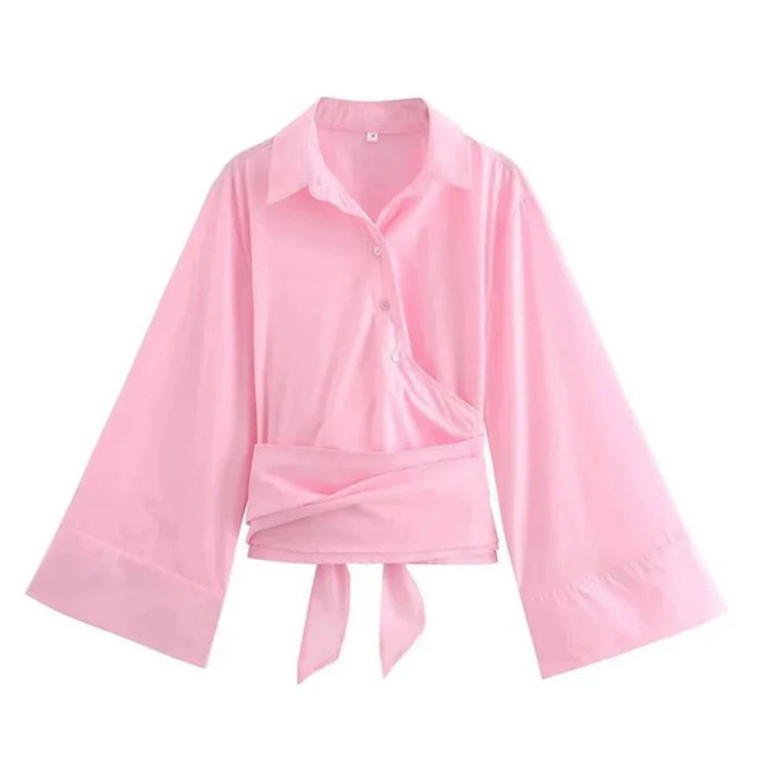 Femmes Chemisier Kimono À Manches Cloche Boutonnées | Ceinture À Large Boucle