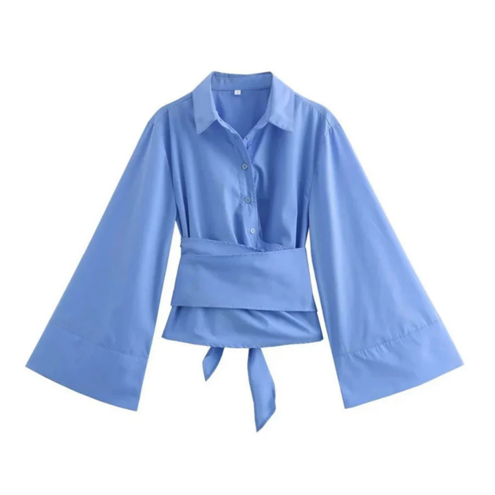 Femmes Chemisier Kimono À Manches Cloche Boutonnées | Ceinture À Large Boucle
