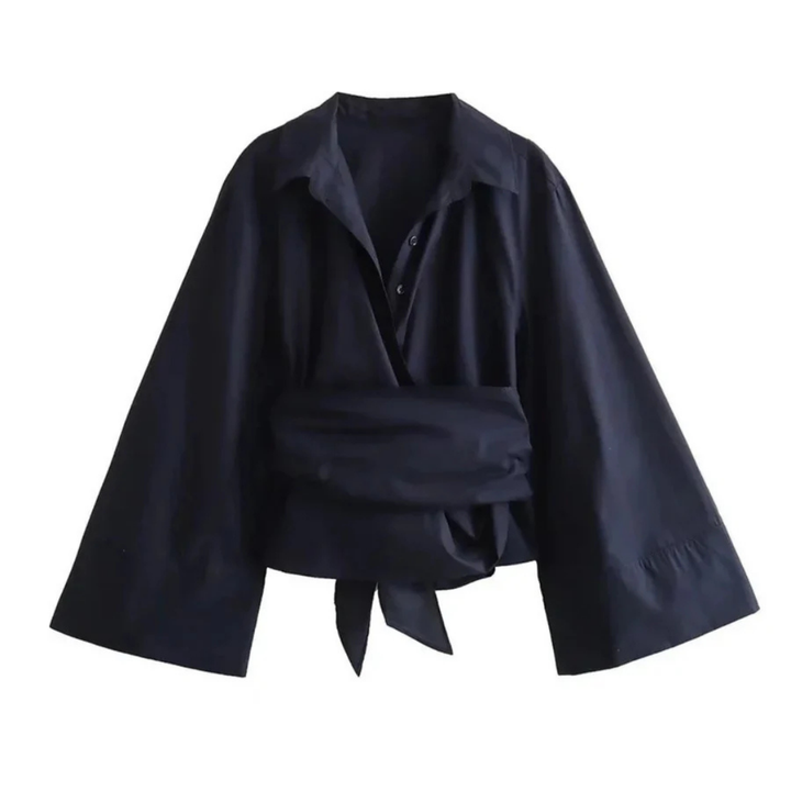 Femmes Chemisier Kimono À Manches Cloche Boutonnées | Ceinture À Large Boucle