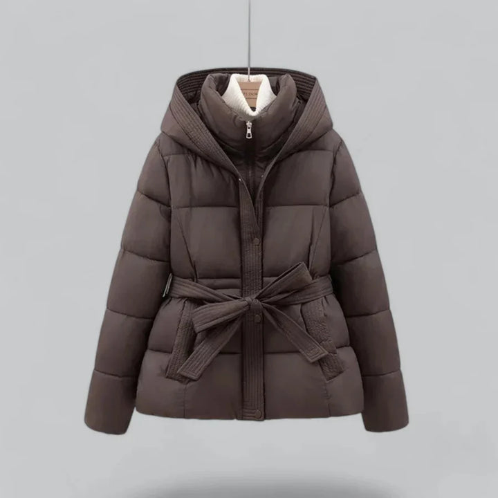 Femmes Hiver Ceinture Capuche Veste | Court
