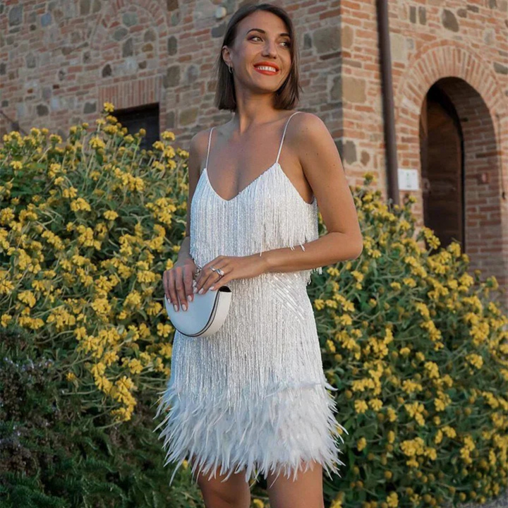 Robe D'invité De Mariage À Franges Et Sequins | Mini