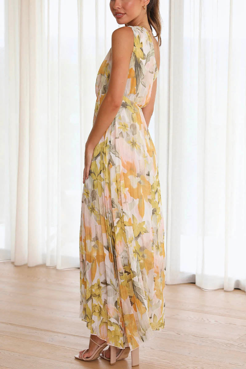 Queenie | Damen gedrucktes Dekolleté-Kleid | Gelb Weiß