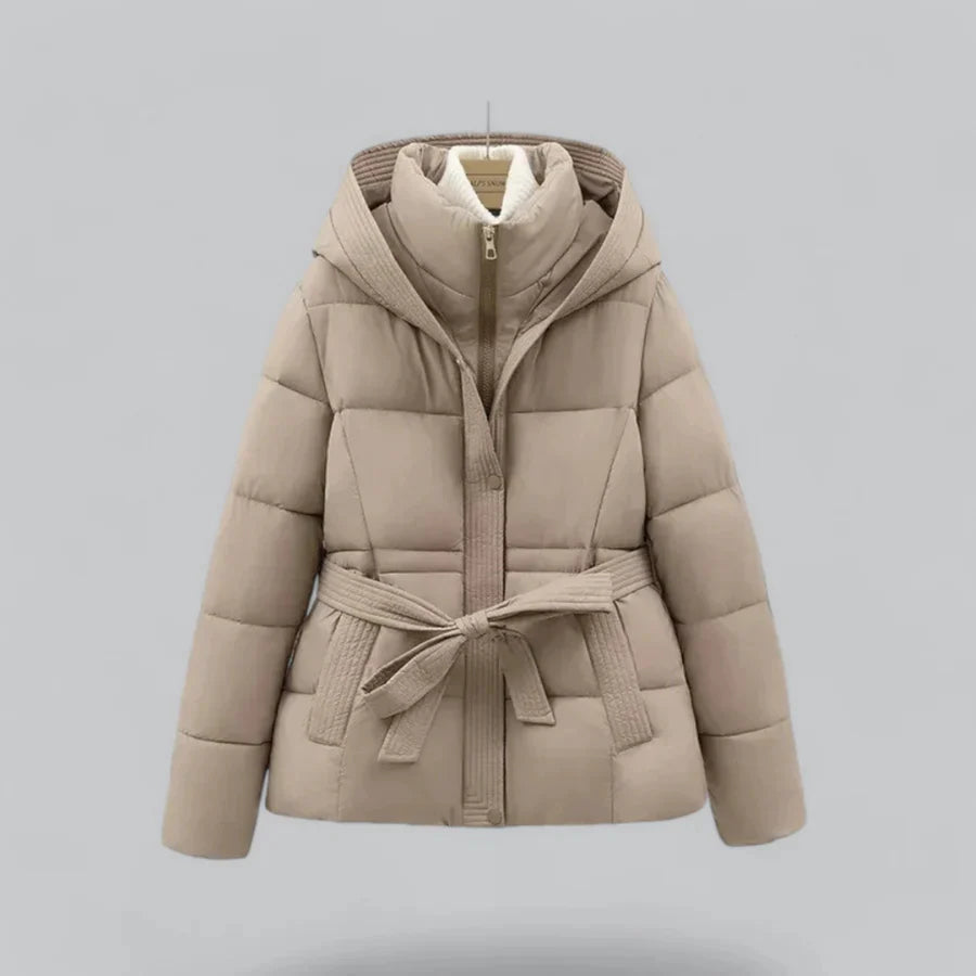 Femmes Hiver Ceinture Capuche Veste | Court