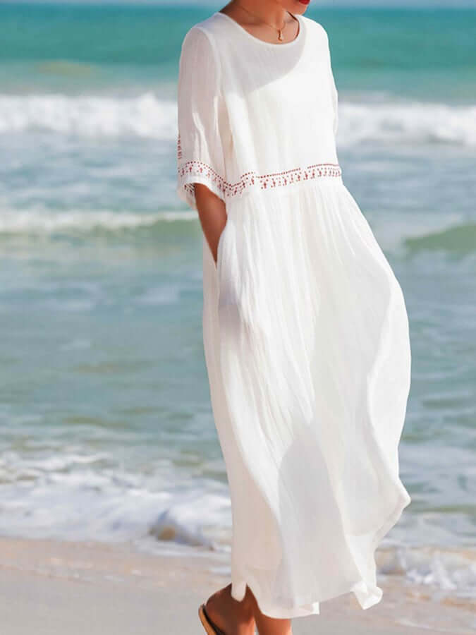 Robe D'été Élégante Et Évasée À Smocks Pour Femmes | Midi