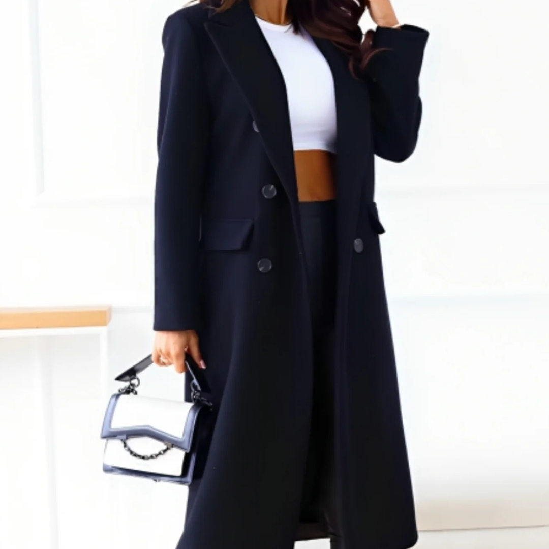 Marine | Femme Manteau élégant en laine Pour l'hiver | Chaud