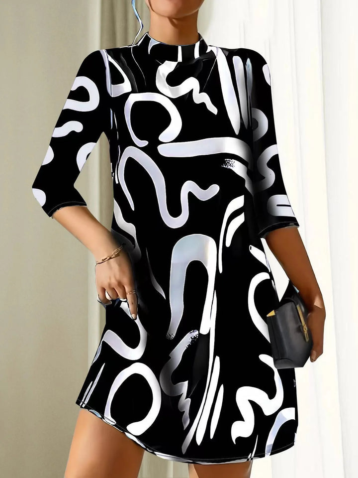 Robe Décontractée À Col Roulé Imprimée Pour Femme | Mini