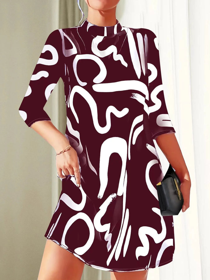 Robe Décontractée À Col Roulé Imprimée Pour Femme | Mini